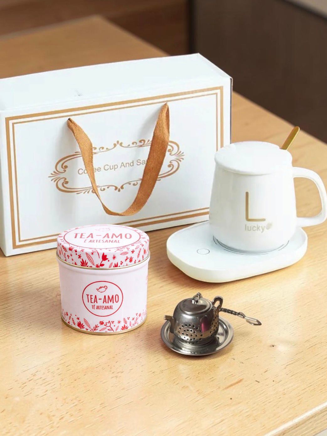 Taza con base eléctrica con latita con té e infusor de regalo - Imagen 3