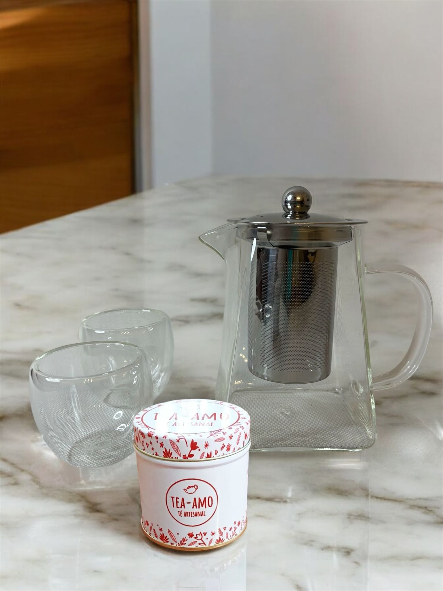 Kit tetera de vidrio dos cuencos y latita con té a elección - Imagen 4