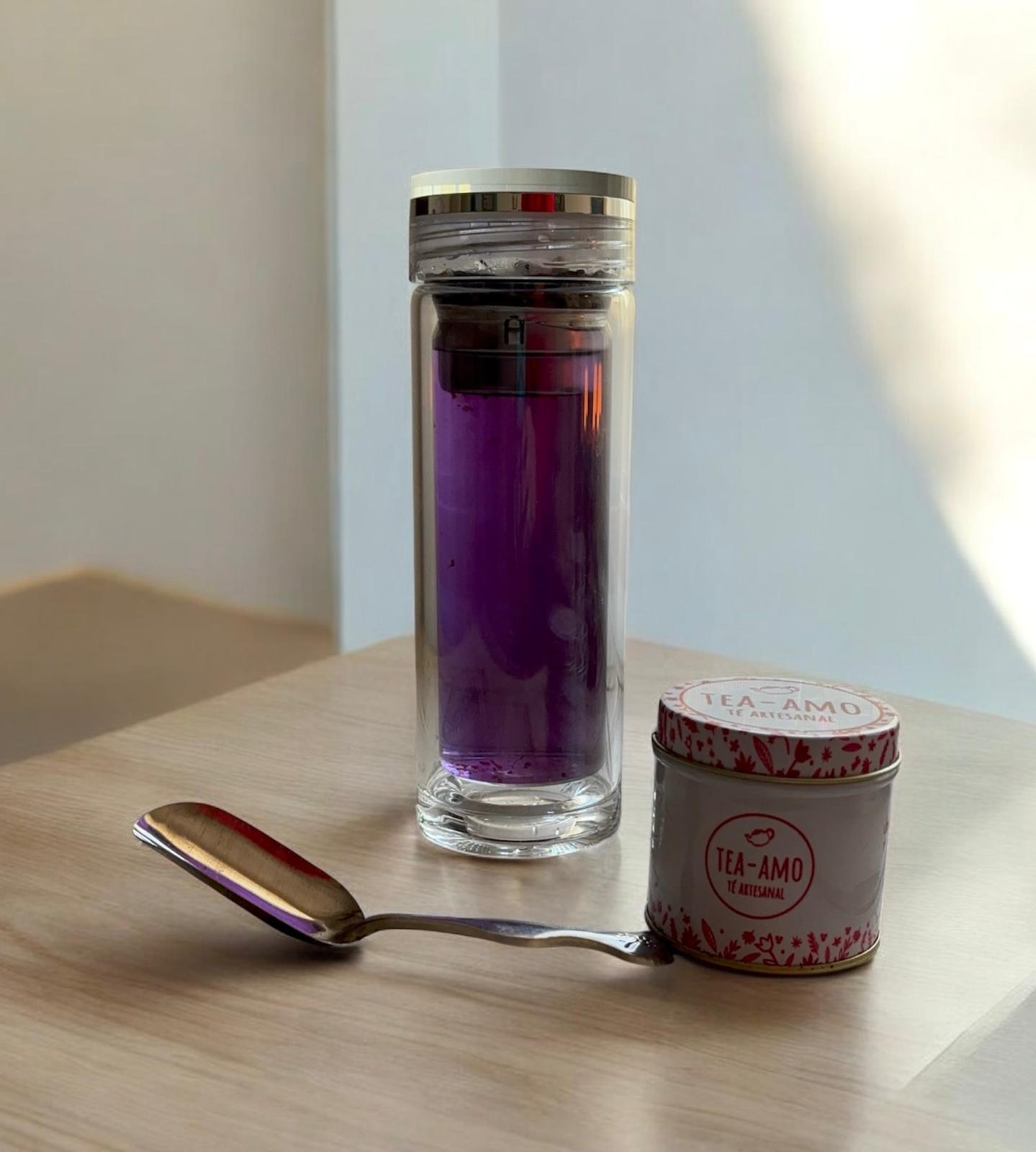 Kit STAR - termo de vidrio doble pared con infusor (latita con té, cuchara medidora)